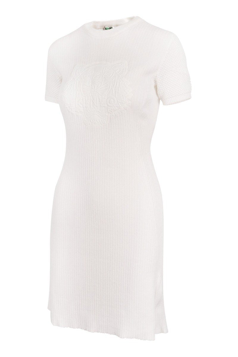 Tiger Knitted Dress Kenzo Paris Women Fashion Cotton Short Sleeve Fit Cut Simple Casual