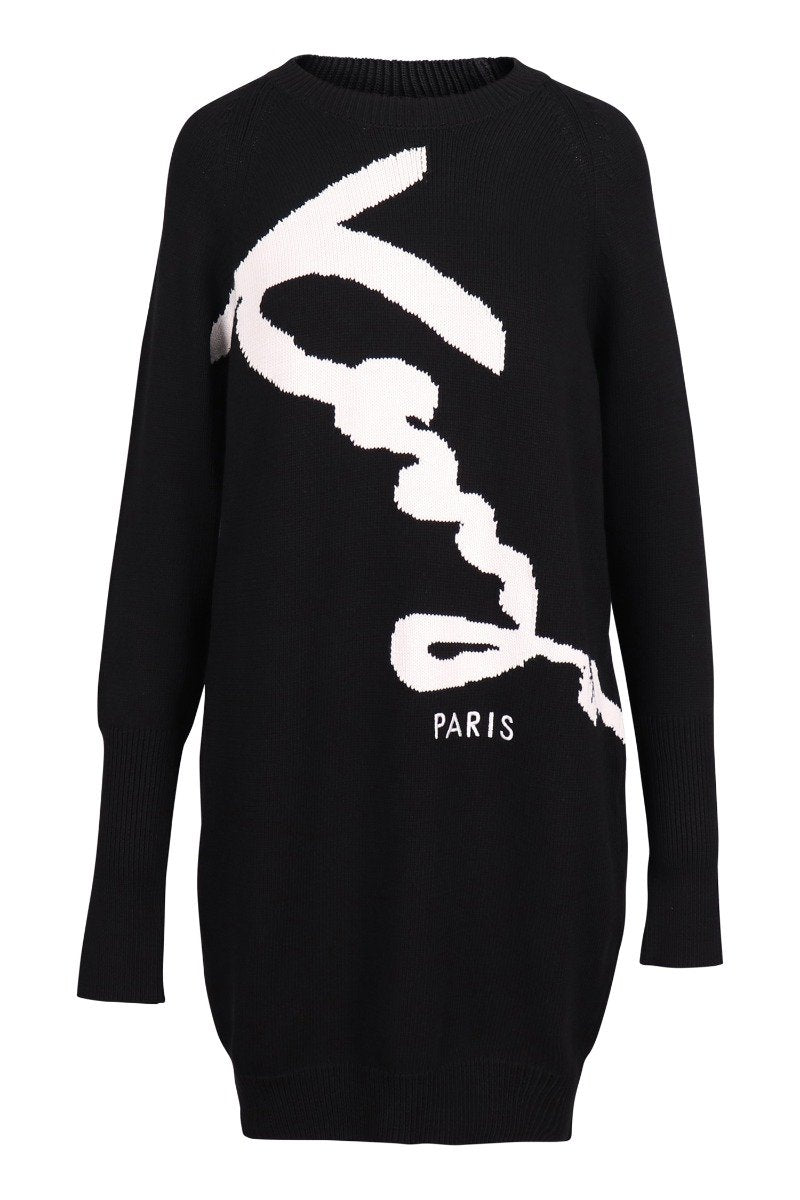 Kenzo Signature Knit Dress Women Fashion Cotton-Blend Long-Sleeve Casual Onepiece