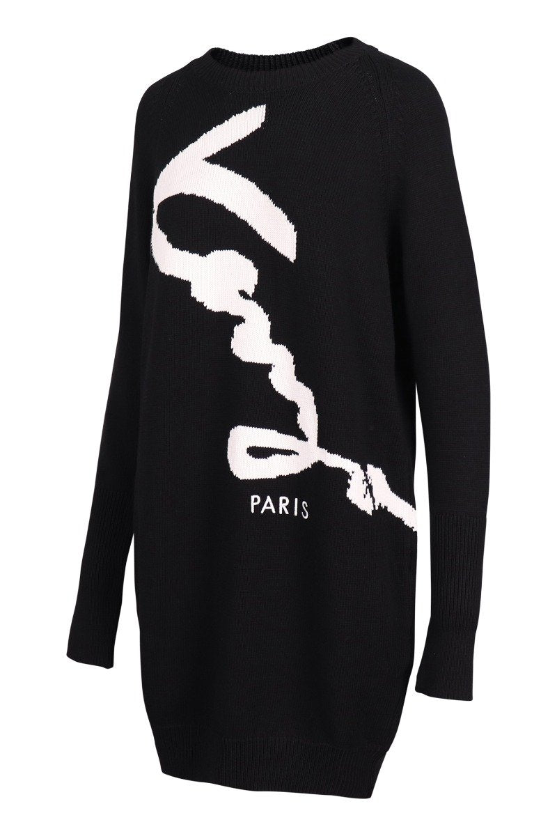 Kenzo Signature Knit Dress Women Fashion Cotton-Blend Long-Sleeve Casual Onepiece