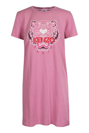 Bleached Tiger T-Shirt Dress Crew Neck Short Sleeves Pink Kenzo Paris