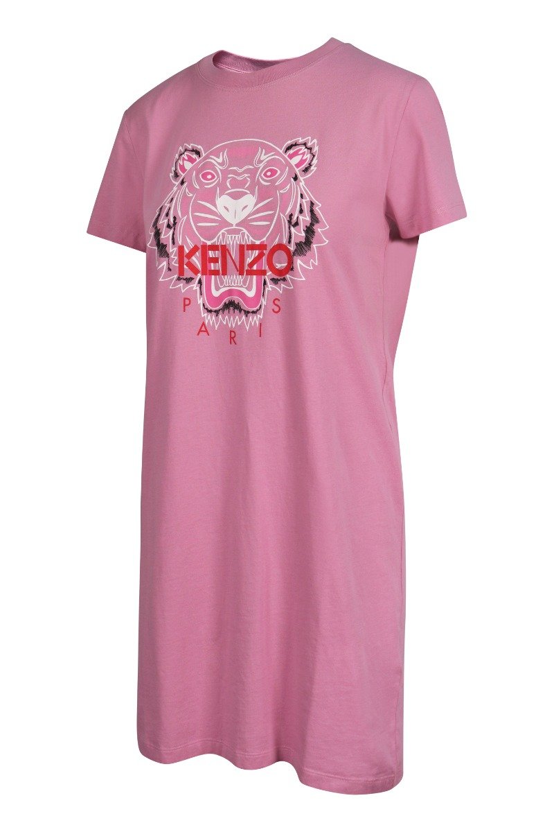 Bleached Tiger T-Shirt Dress Crew Neck Short Sleeves Pink Kenzo Paris