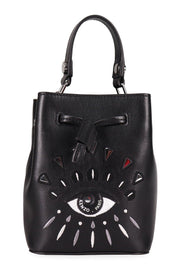 Eye Bucket Bag Kenzo Paris Black Embroidery Fashion Calf Leather