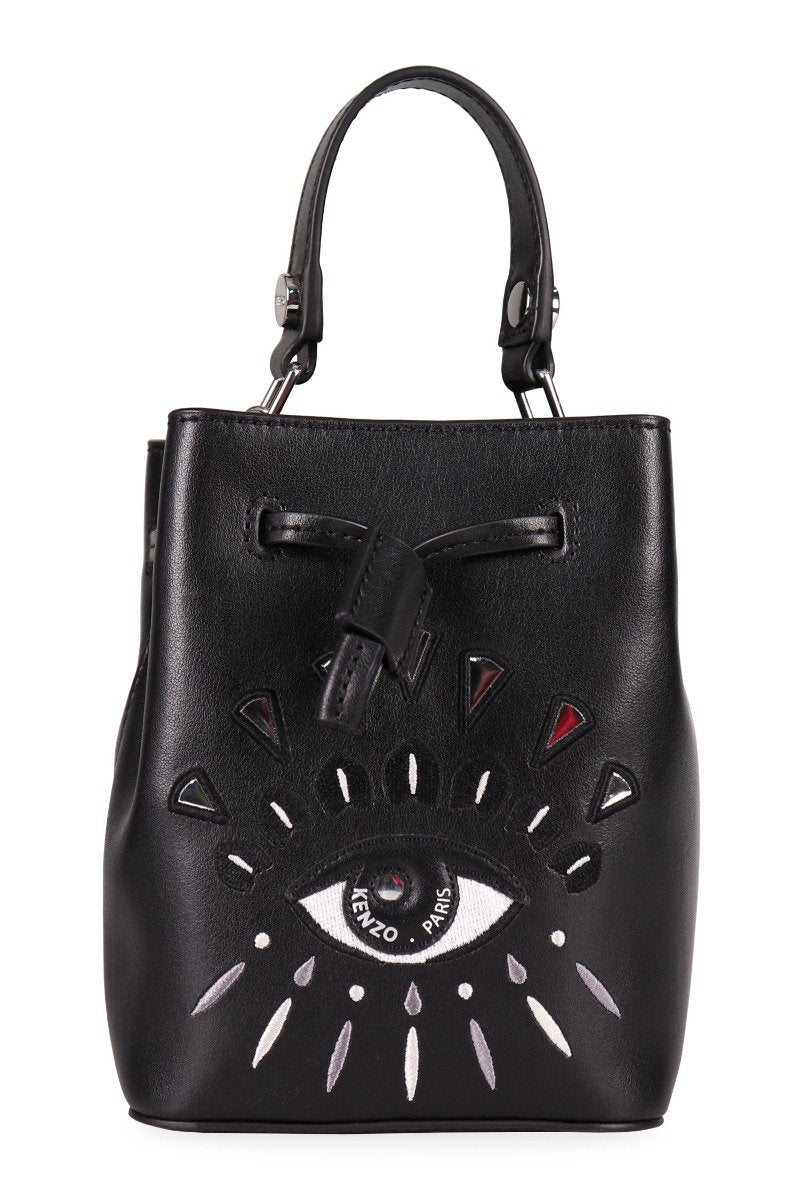 Eye Bucket Bag Kenzo Paris Black Embroidery Fashion Calf Leather