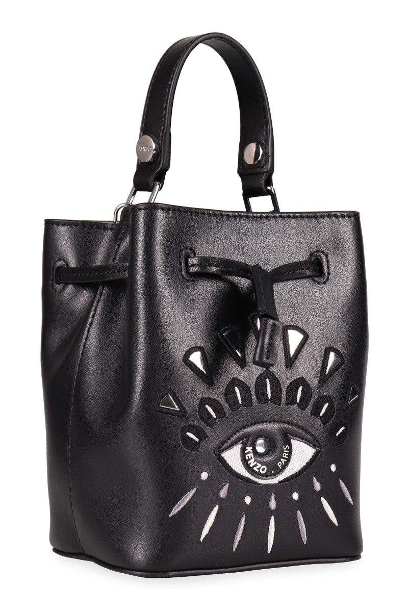 Eye Bucket Bag Kenzo Paris Black Embroidery Fashion Calf Leather