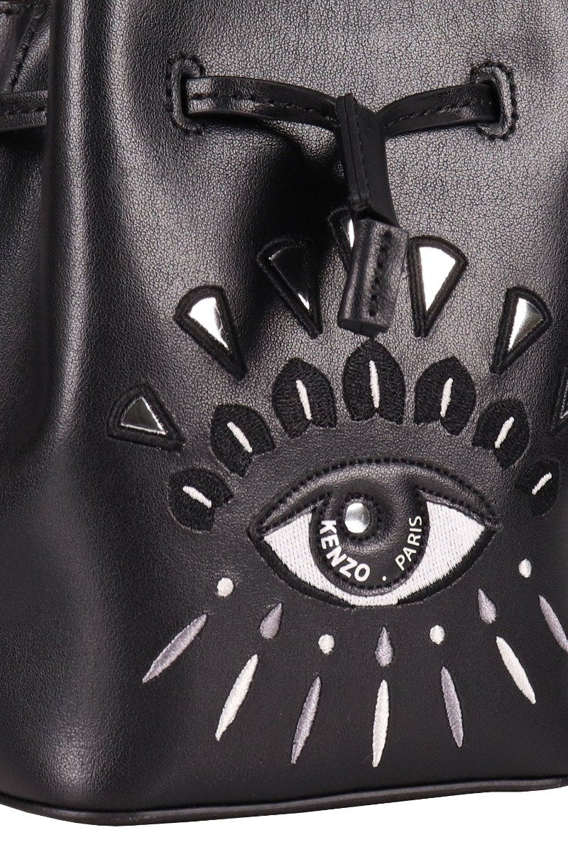 Eye Bucket Bag Kenzo Paris Black Embroidery Fashion Calf Leather
