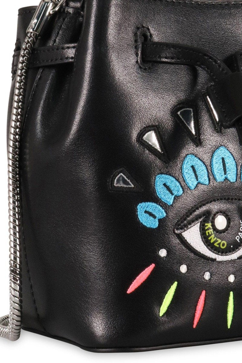 Eye Bucket Bag Kenzo Paris Black Embroidery Fashion Calf Leather