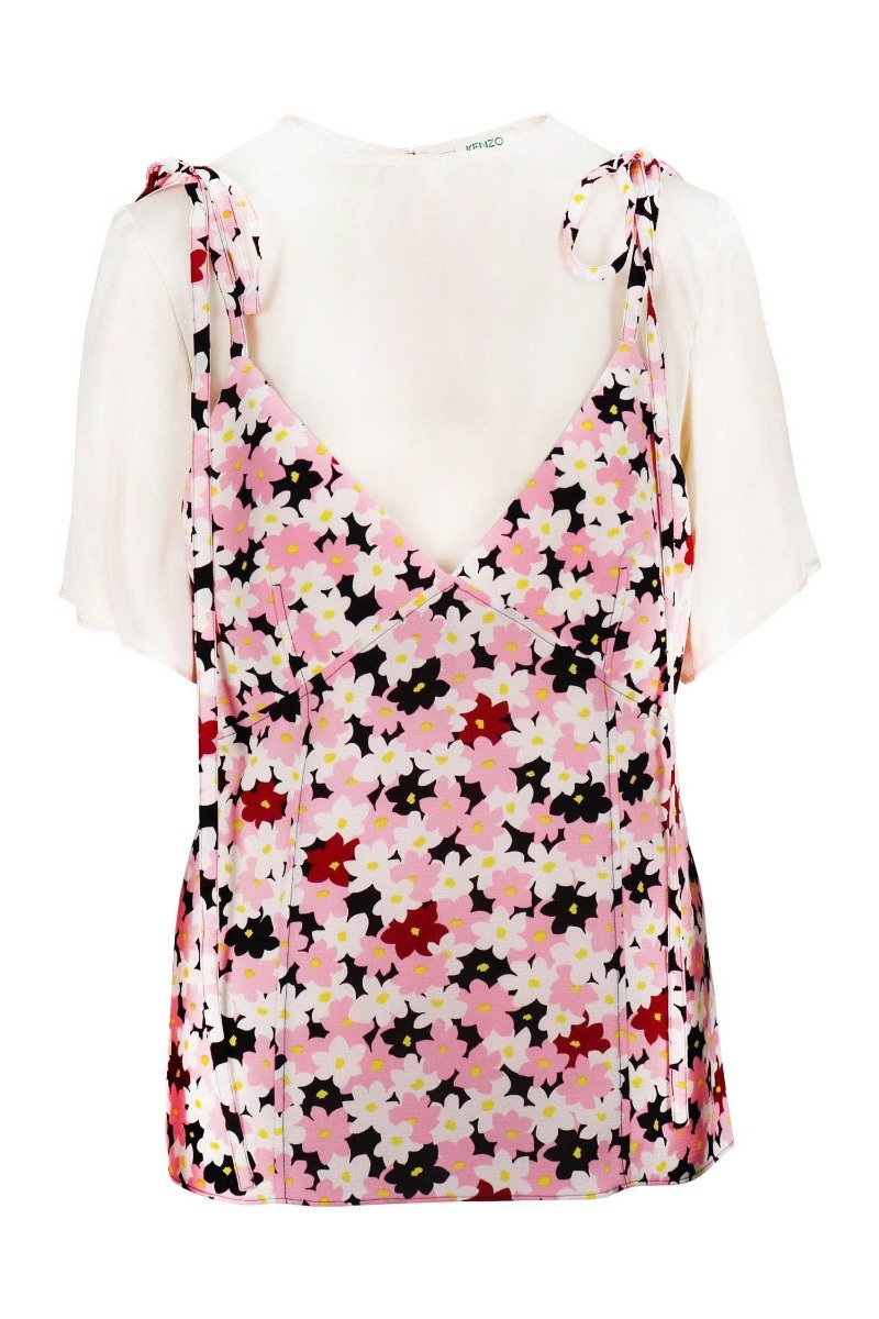 Jackie Floral Crepe Top Kenzo Short Sleeve Rounded Neck