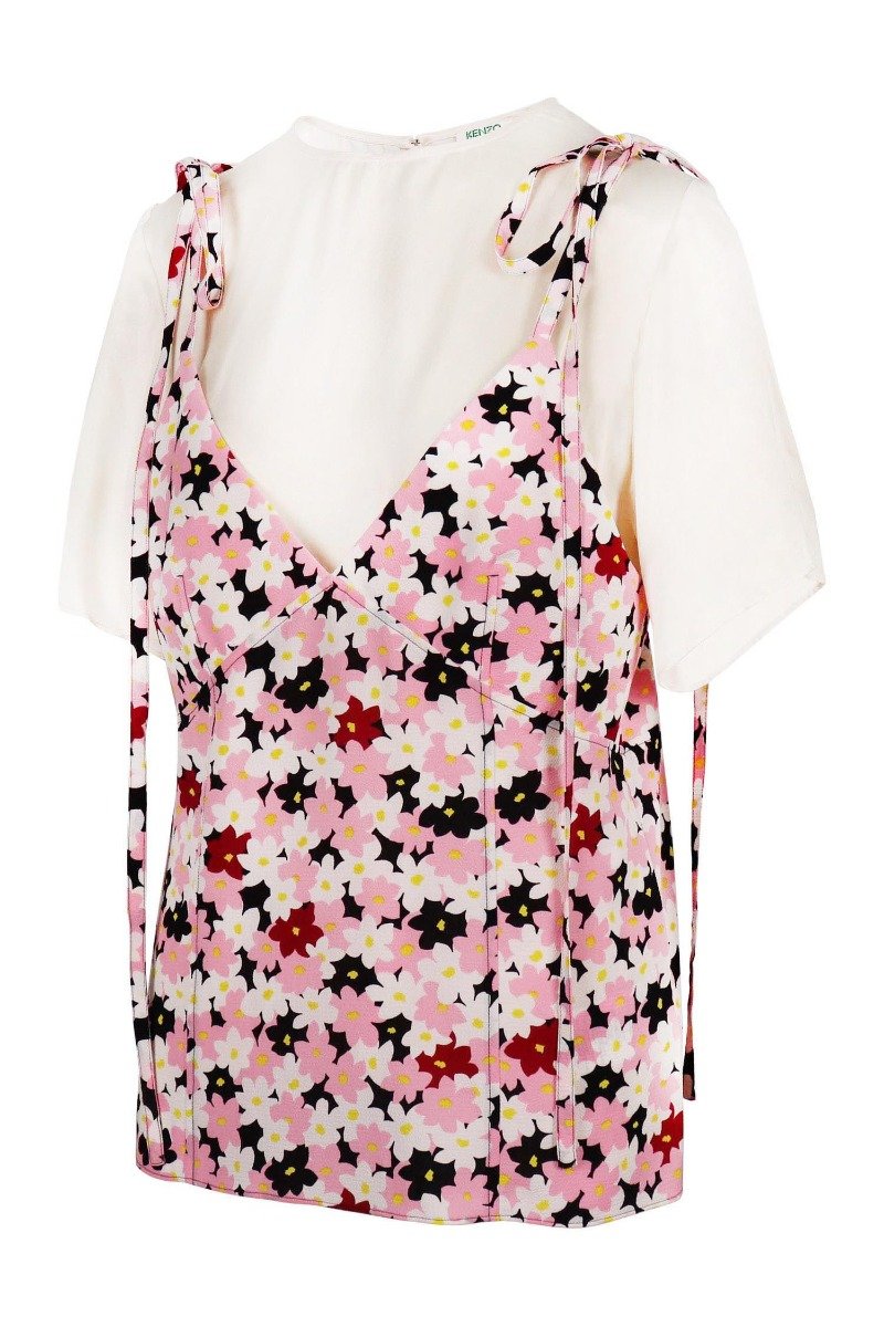 Jackie Floral Crepe Top Kenzo Short Sleeve Rounded Neck