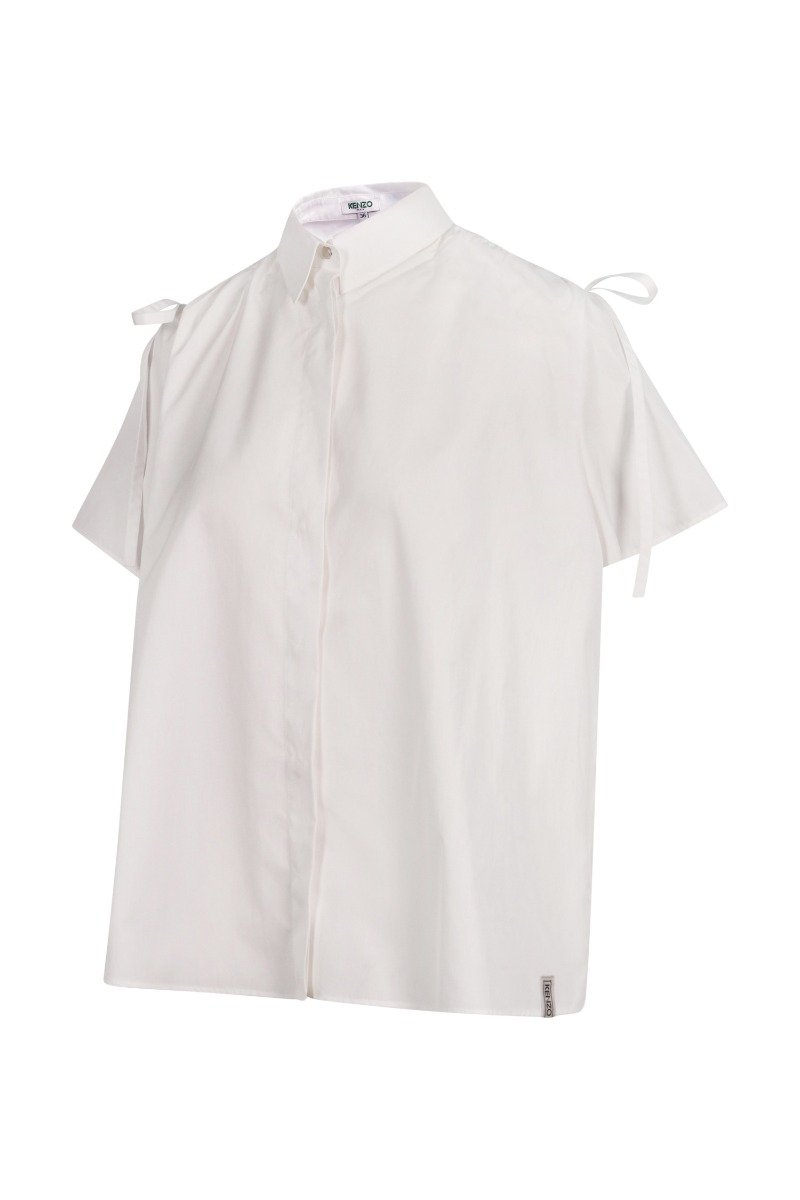 Strapped Cotton Blouse Women Fashion Kenzo Paris Short Sleeves Straight Design Top