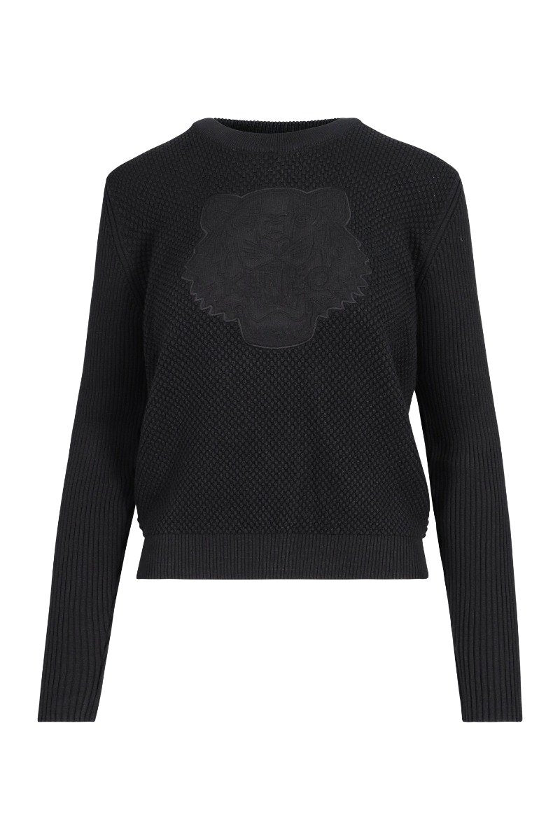 Tiger Textured Sweater Kenzo Paris Cotton Crew Neck Women Fashion Casual Long Sleeve