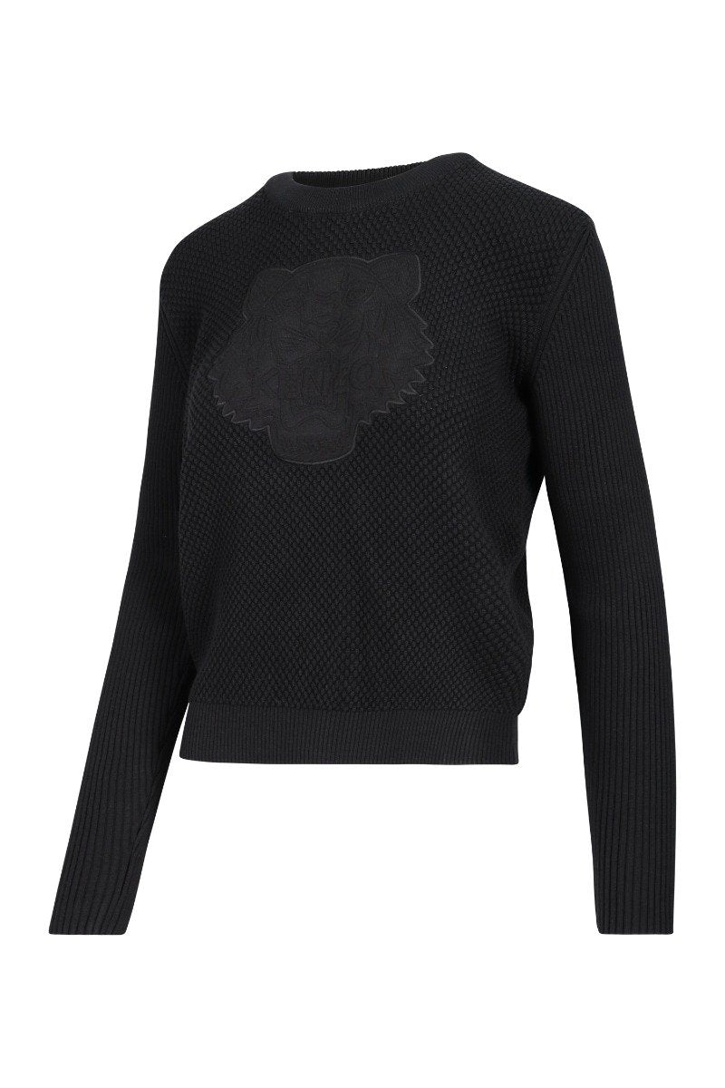 Tiger Textured Sweater Kenzo Paris Cotton Crew Neck Women Fashion Casual Long Sleeve