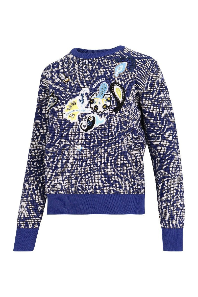 Paisley Jumper Women Fashion Kenzo Paris Cotton-Blend Long-Sleeve Pattern Stylish Designer