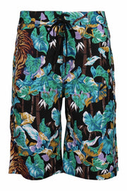 Bamboo Tiger Surf Short Floral Prints Pattern Adjustable Polyster Fashion 