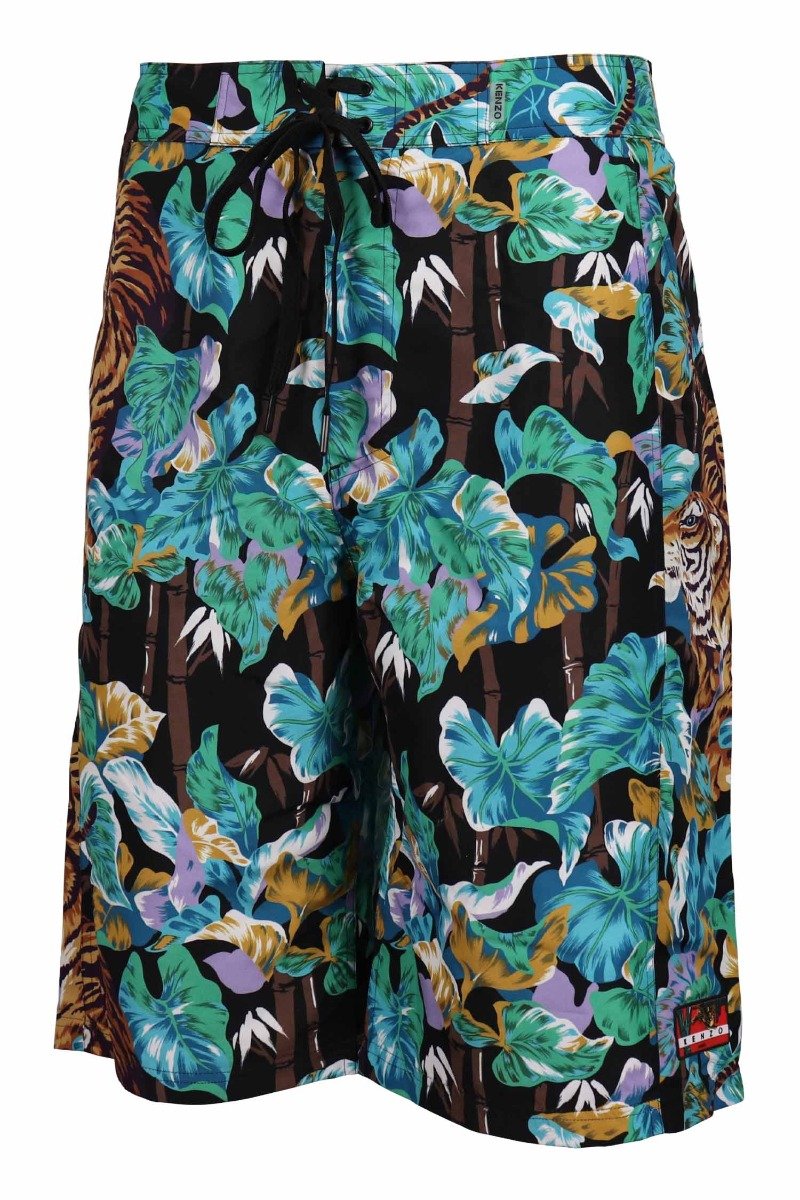 Bamboo Tiger Surf Short Floral Prints Pattern Adjustable Polyster Fashion 