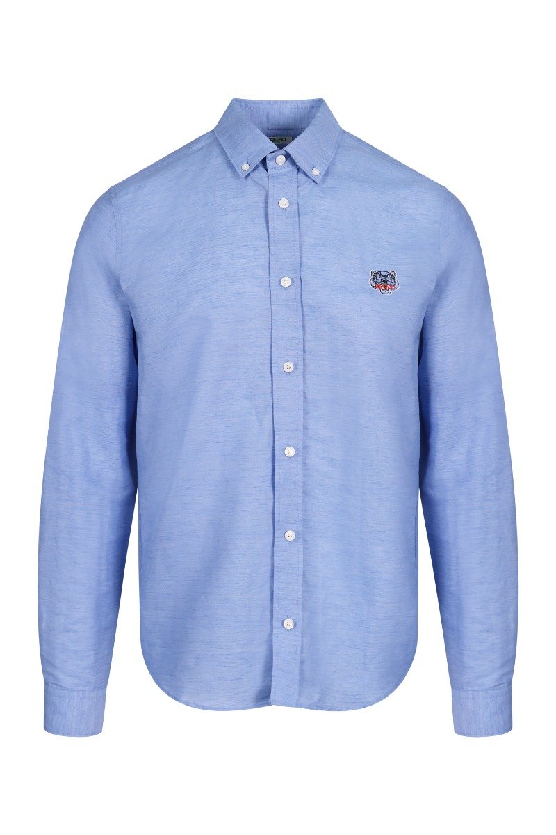 Tiger Crest Casual Shirt Men Fashion Kenzo Paris Linen Blend Semi-Formal