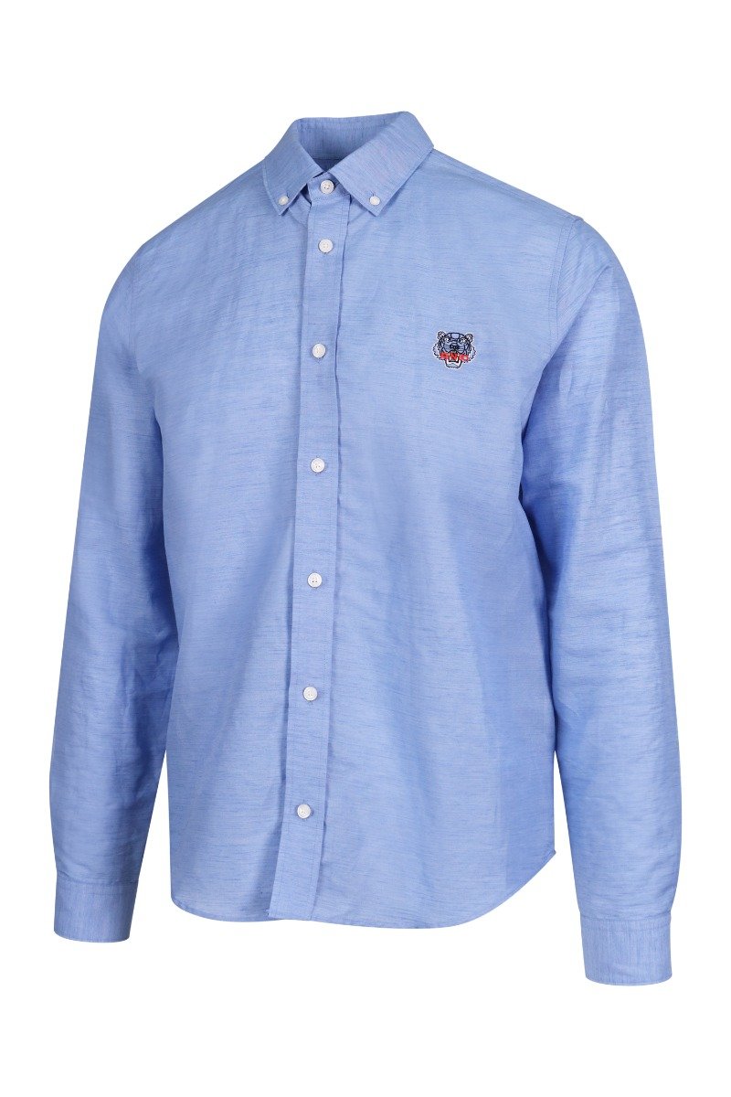 Tiger Crest Casual Shirt Men Fashion Kenzo Paris Linen Blend Semi-Formal