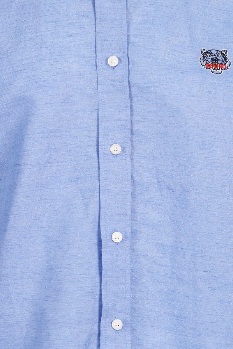 Tiger Crest Casual Shirt Men Fashion Kenzo Paris Linen Blend Semi-Formal
