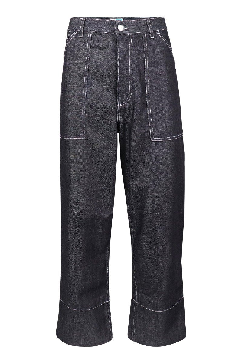 Wide Leg Jeans Kenzo Paris Denim Cotton Stitching Designed Fashion Modern