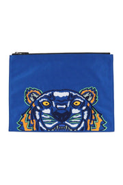 A4 Tiger Clutch Blue Nylon Designer Embroidery Logo Kenzo Paris Tiger Unisex Men Women Gift ideas Fashion Casual