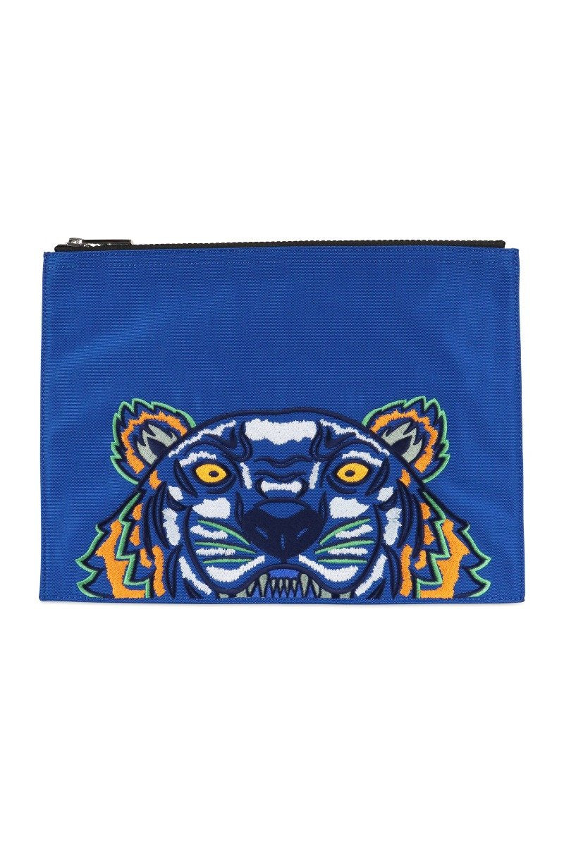 A4 Tiger Clutch Blue Nylon Designer Embroidery Logo Kenzo Paris Tiger Unisex Men Women Gift ideas Fashion Casual