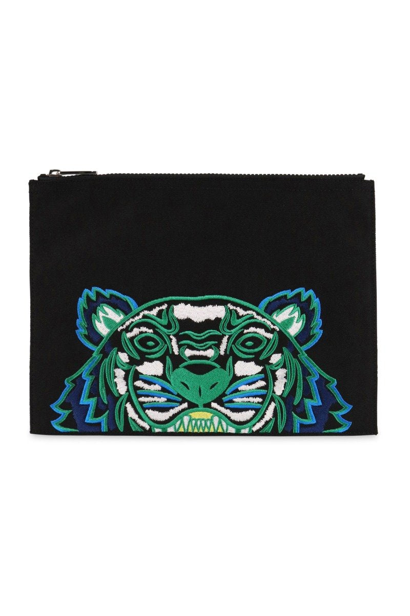 A4 Tiger Clutch Black Nylon Designer Embroidery Logo Kenzo Paris Tiger Unisex Men Women Gift ideas Fashion Casual