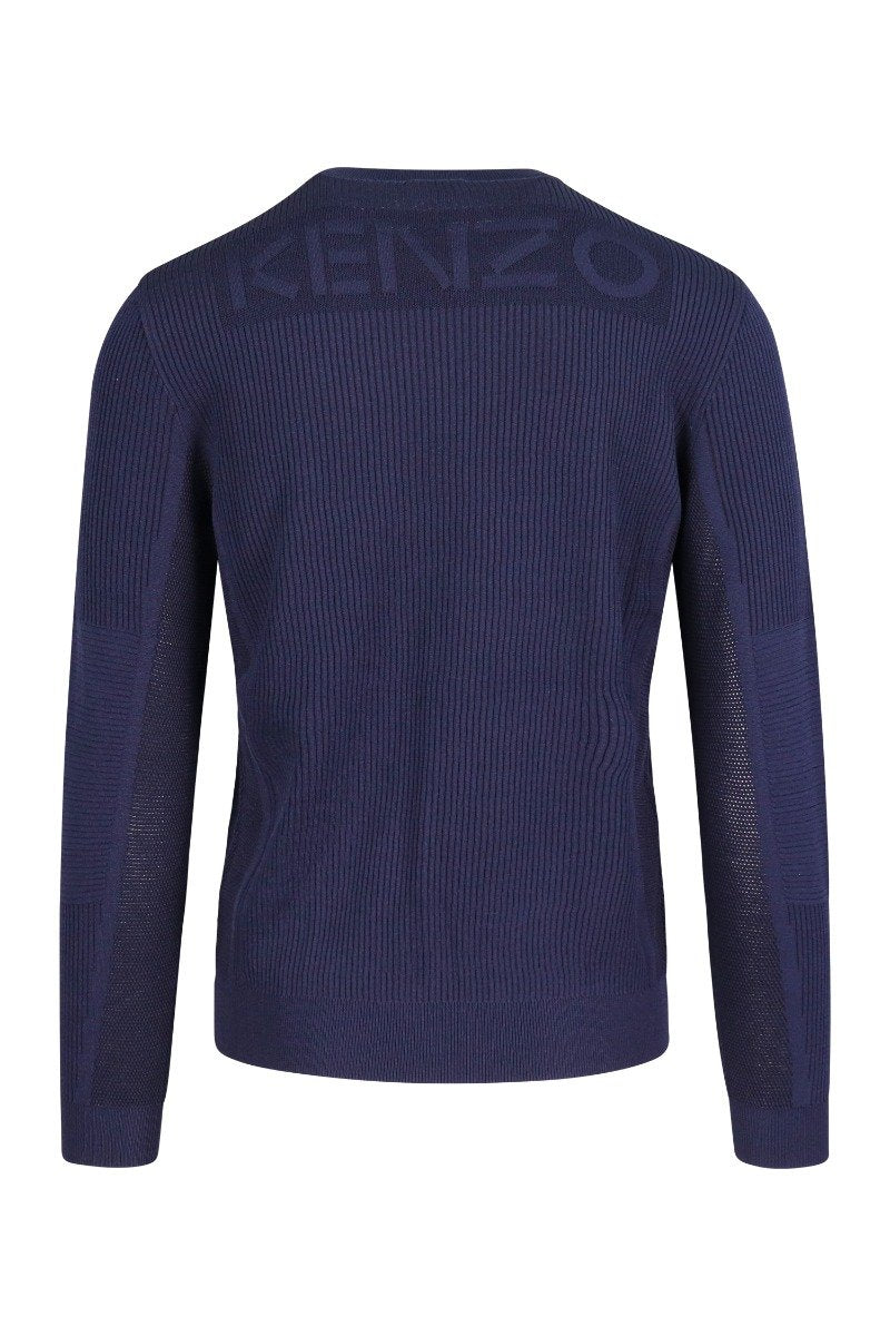 Kenzo Logo Ribbed Knit Sweater Men Fashion Long-Sleeve Viscose-Blend Casual Chic Trendy