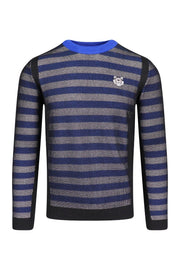 Tiger Striped Mesh Sweater Viscose Blend Marled Jersey Long Sleeve Men Fashion Stylish