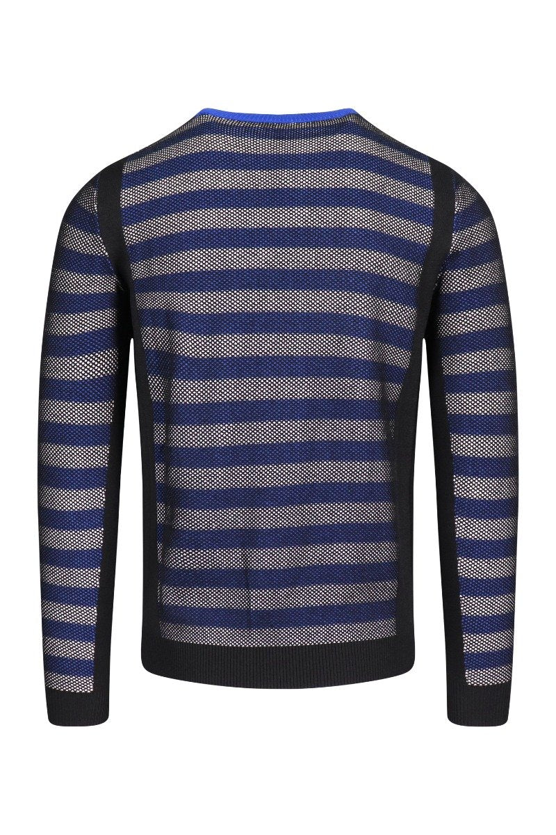Tiger Striped Mesh Sweater Viscose Blend Marled Jersey Long Sleeve Men Fashion Stylish