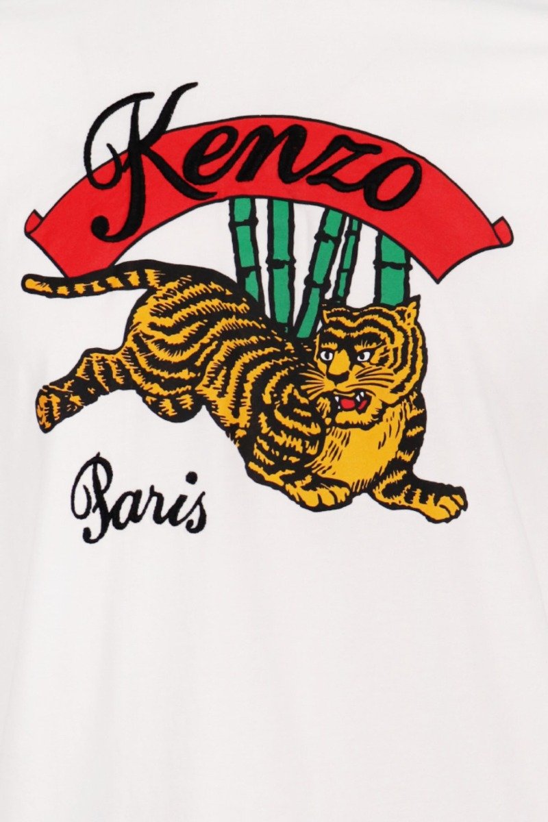 Bamboo Tiger T-Shirt Cotton Crew Neck Kenzo Paris Embroidery Logo Basic Casual