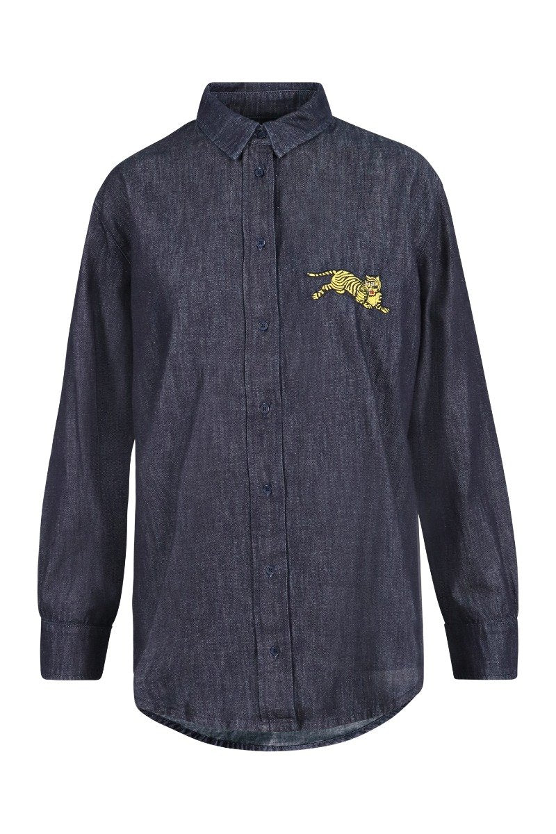 Jumping Tiger Denim Shirt Kenzo Embroidered Long Sleeve