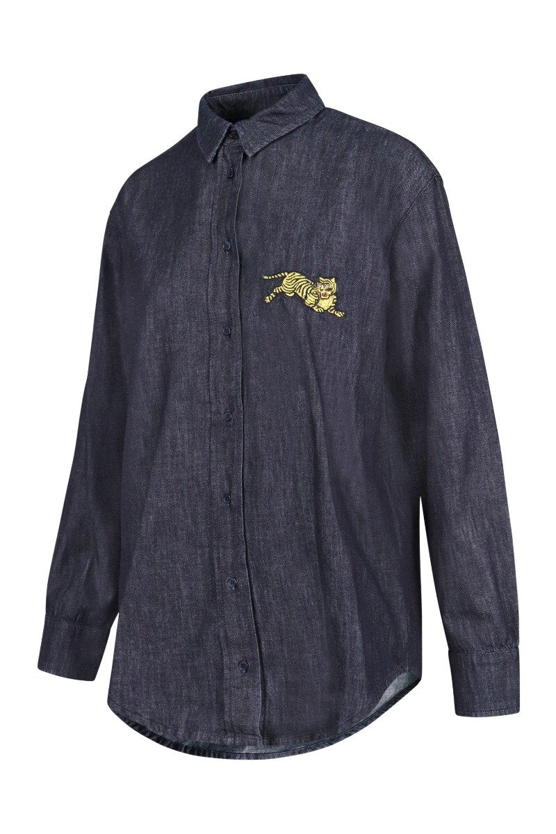 Jumping Tiger Denim Shirt Kenzo Embroidered Long Sleeve