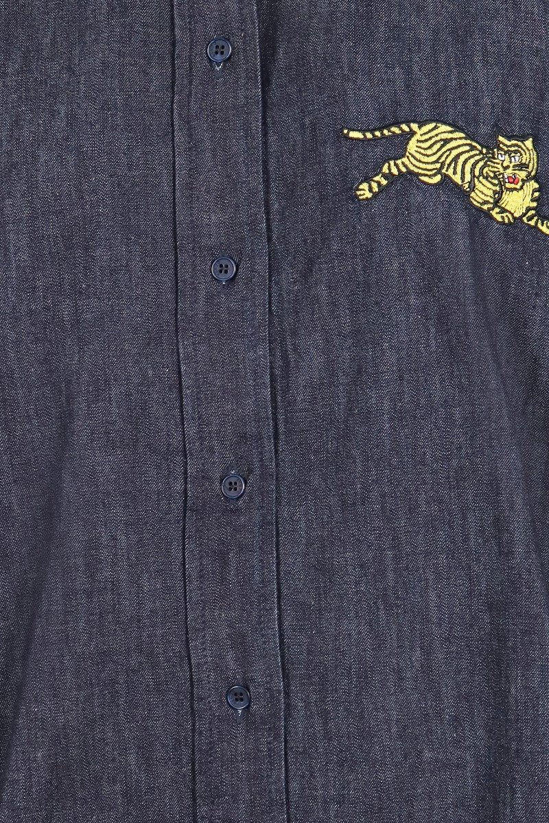 Jumping Tiger Denim Shirt Kenzo Embroidered Long Sleeve