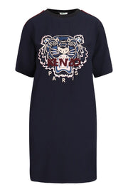 Tiger Crepe Dress Women Fashion Kenzo Paris Triacetate Blend Casual Onepiece Mid-Length Sleeves