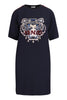 Tiger Crepe Dress Women Fashion Kenzo Paris Triacetate Blend Casual Onepiece Mid-Length Sleeves