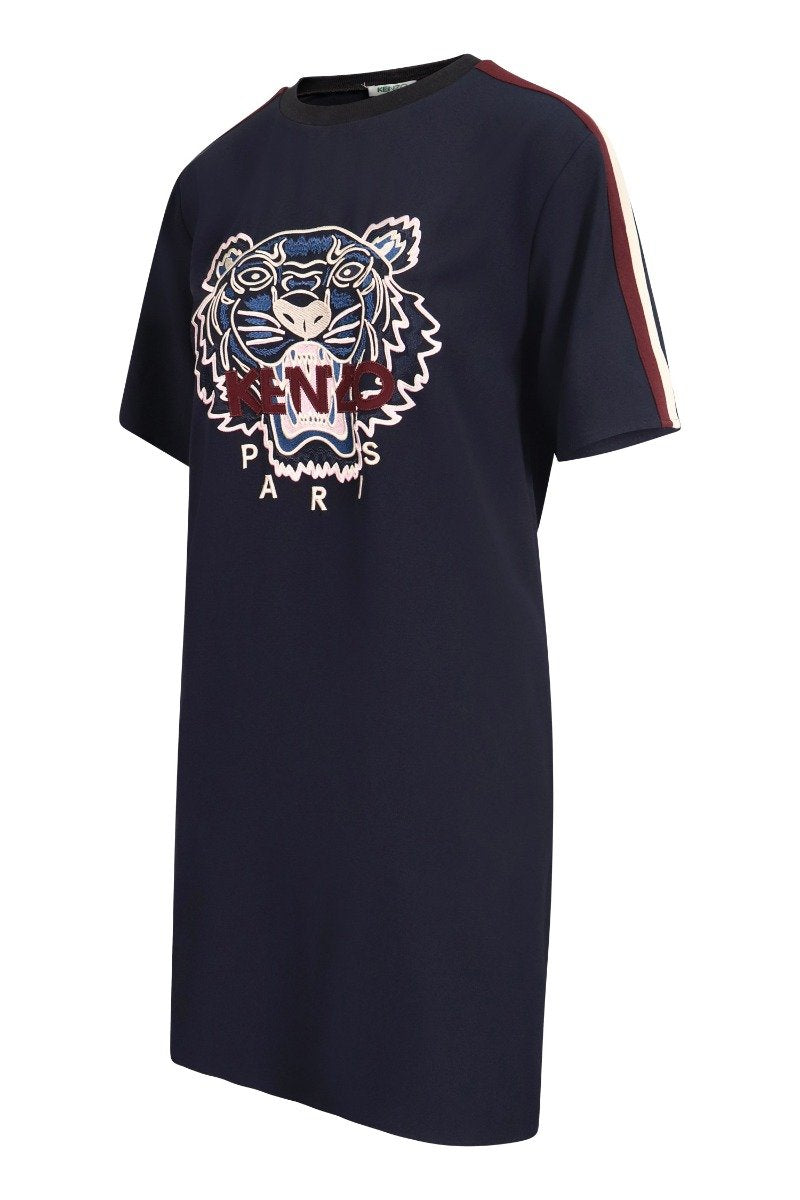 Tiger Crepe Dress Women Fashion Kenzo Paris Triacetate Blend Casual Onepiece Mid-Length Sleeves
