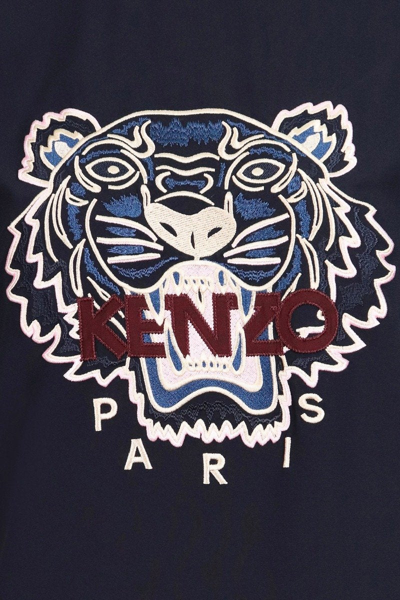 Tiger Crepe Dress  Women Fashion Kenzo Paris Triacetate Blend Casual Onepiece Mid-Length Sleeves