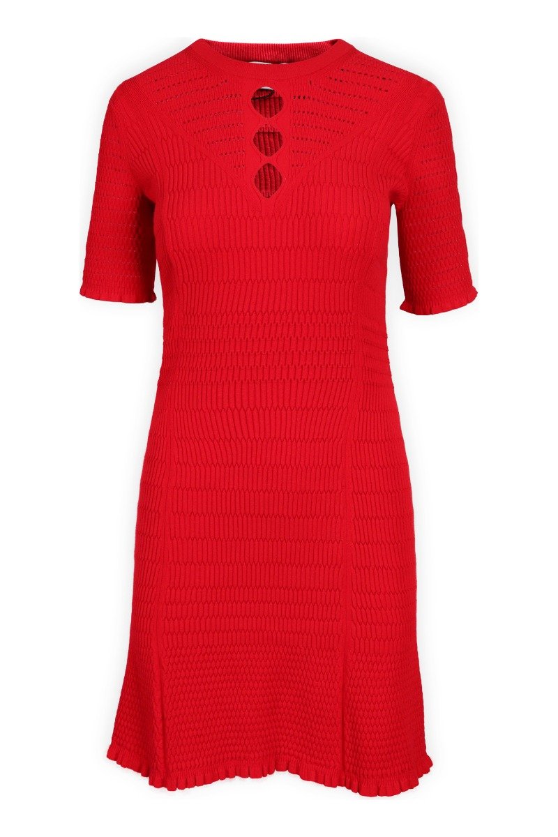 Lacehole Knit Dress Women Fashion Kenzo Paris Viscose-blend Short-Sleeve Flared Casual Sharp Onepiece