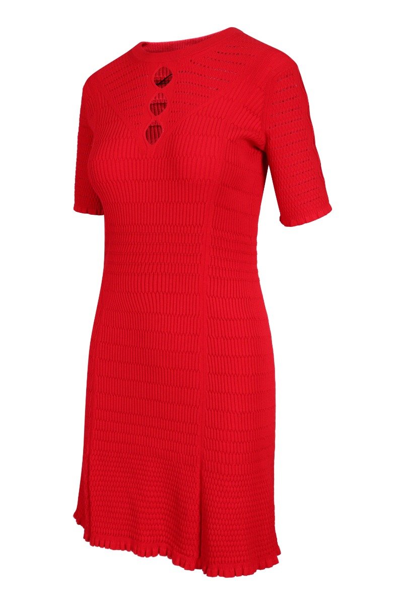 Lacehole Knit Dress Women Fashion Kenzo Paris Viscose-blend Short-Sleeve Flared Casual Sharp Onepiece