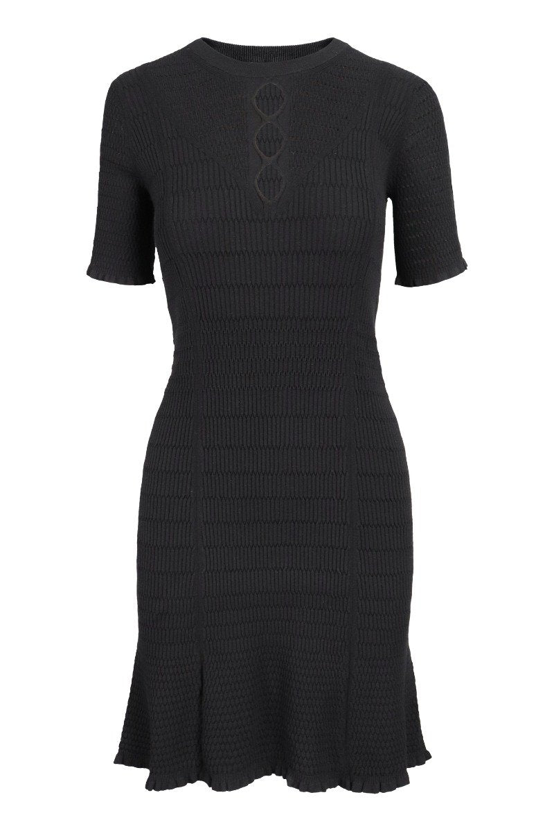 Openwork Knit Dress Women Fashion Kenzo Paris Viscose-Blend Short-Sleeve Fit and Flare Classic Simple