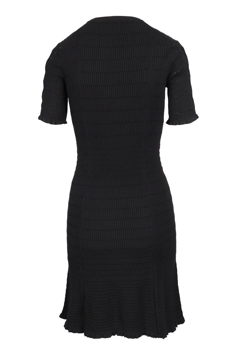 Openwork Knit Dress Women Fashion Kenzo Paris Viscose-Blend Short-Sleeve Fit and Flare Classic Simple