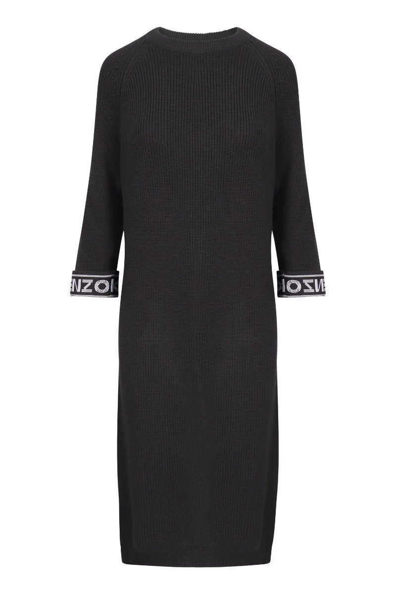 Kenzo Logo Knit Dress Women Fashion Cotton-Blend Long-Sleeve Classic Stylish Onepiece