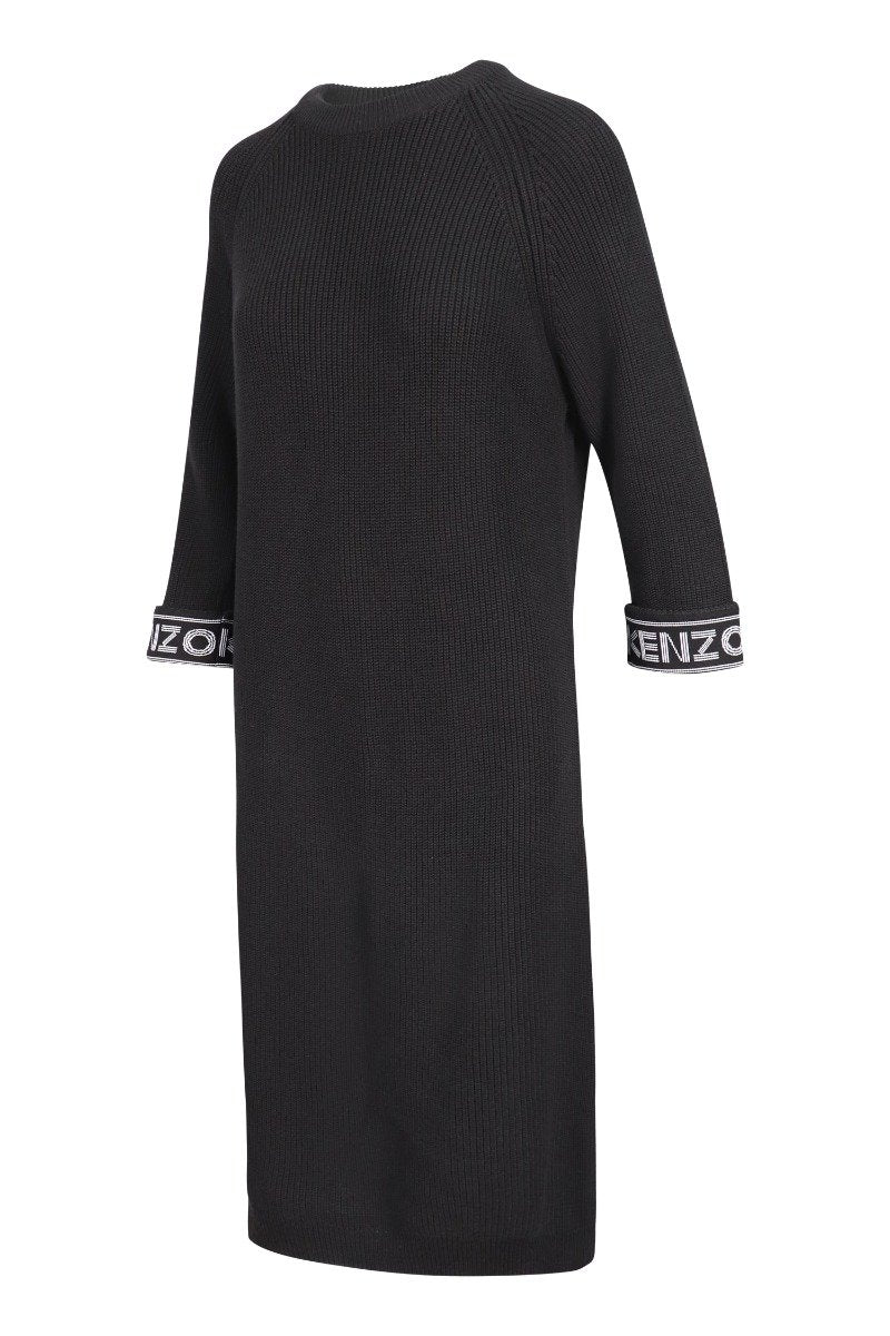 Kenzo Logo Knit Dress Women Fashion Cotton-Blend Long-Sleeve Classic Stylish Onepiece