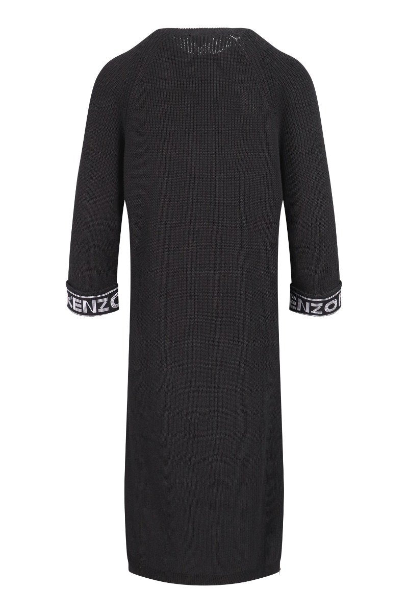 Kenzo Logo Knit Dress Women Fashion Cotton-Blend Long-Sleeve Classic Stylish Onepiece