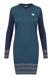 Tiger Knit Dress Women Fashion Kenzo Paris Wool Blend Long Sleeve Onepiece Casual