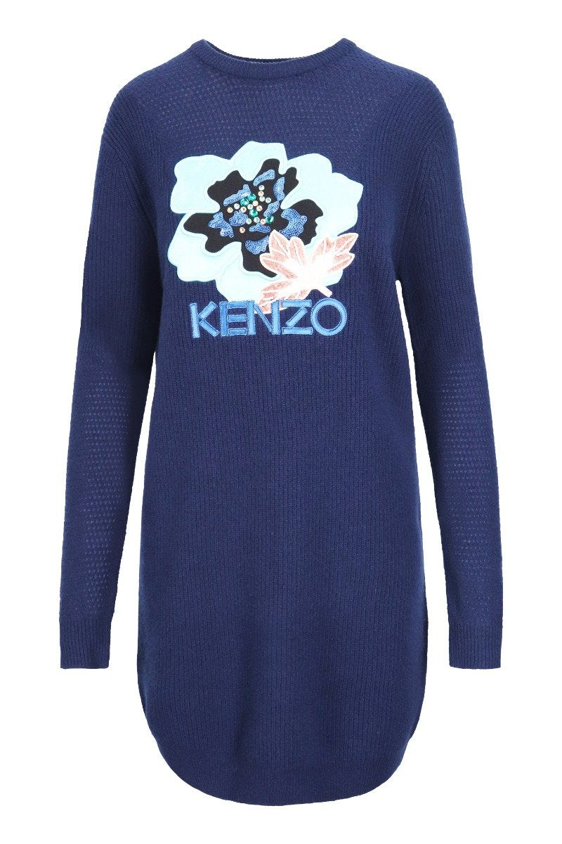 Indonesian Flower Knit Dress Comfort Long Sleeve Dress