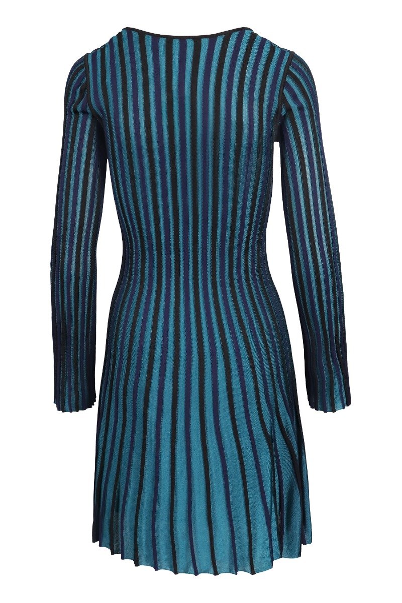 Pleated Knit Dress Women Fashion Kenzo Paris Viscose Blend Long Sleeve Onepiece Classic