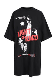 Night Of Kenzo T-Shirt Dress Women Fashion Cotton Dropped-Shoulder Onepiece Casual Chic