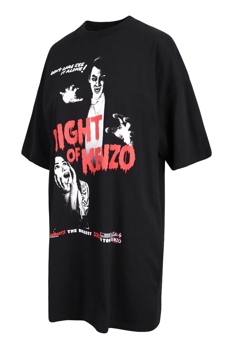 Night Of Kenzo T-Shirt Dress Women Fashion Cotton Dropped-Shoulder Onepiece Casual Chic