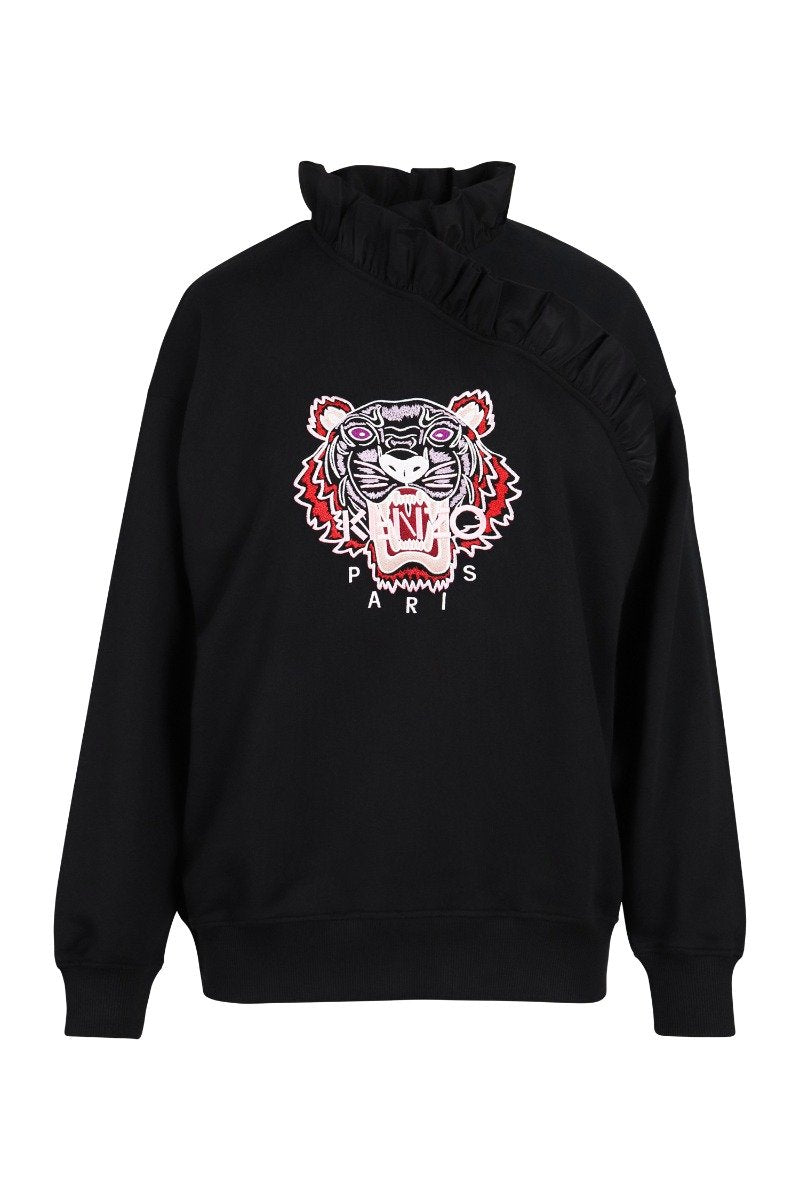 Tiger Sweatshirt Women Fashion Kenzo Paris Cotton Long Sleeve Frilled Neck