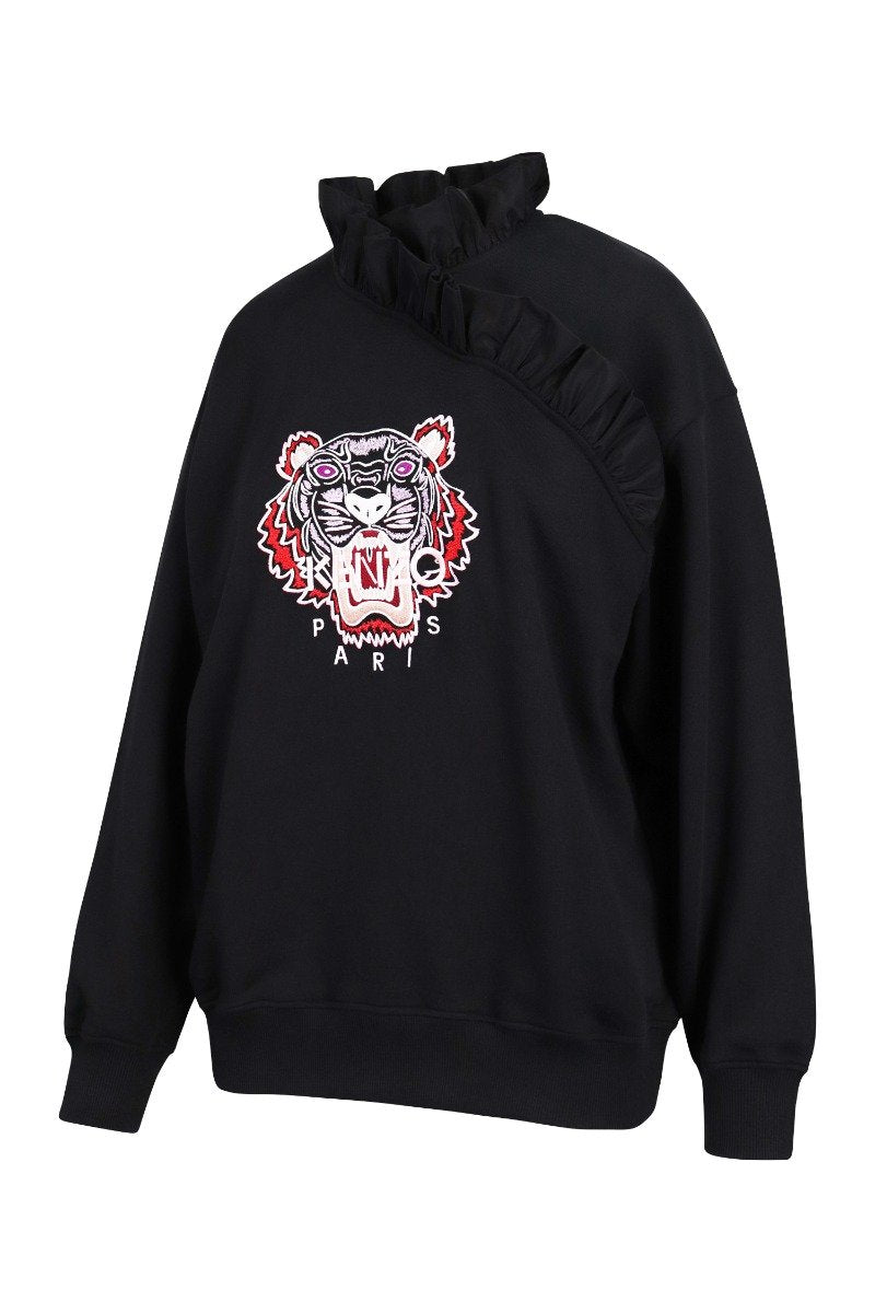 Tiger Sweatshirt Women Fashion Kenzo Paris Cotton Long Sleeve Frilled Neck